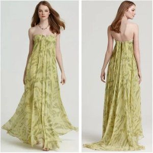 NWOT Halston Heritage Strapless Gown Floral Print Silk Chiffon Maxi Drape Size 2